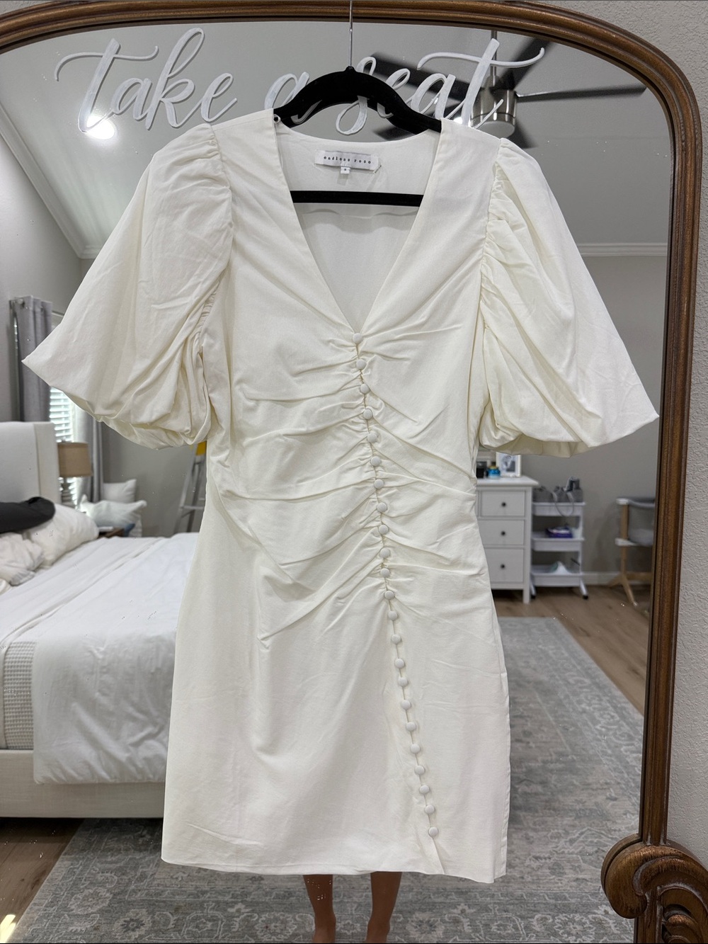 Endless Rose Cream Ruched Button-Front Mini Dress